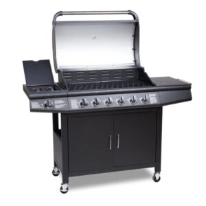 CosmoGrill Pro Deluxe 6+1 Gas Burner BBQ Grill – Large Outdoor Barbecue with Side Burner, Warming Rack, Thermometer & Weatherproof Cover – Black