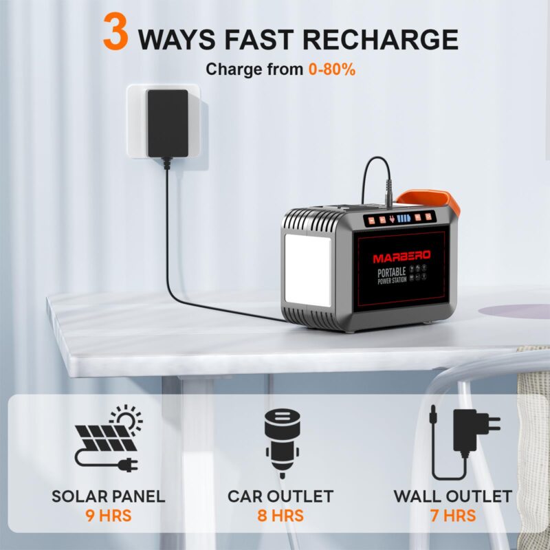 MARBERO M82 Portable Power Station – 88Wh/24000mAh Lithium Battery | 80W AC Output | Solar Rechargeable Backup Power Bank for Camping, Emergency, RV & Outdoor Use - Image 19