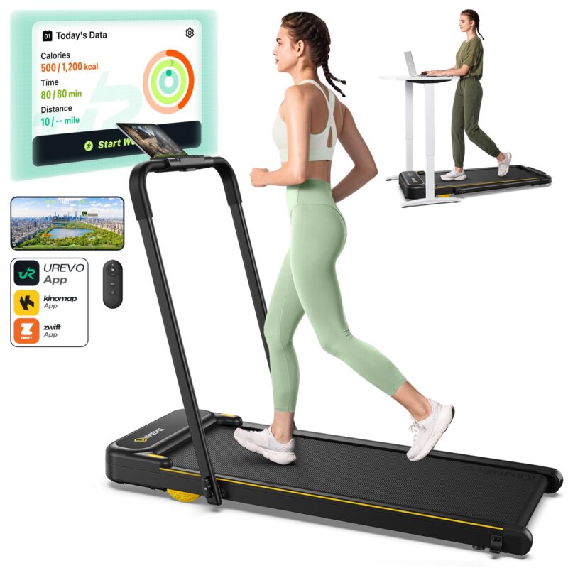 UREVO Smart 2-in-1 Folding Treadmill – 1–10 km/h, 120 kg Capacity, Safety Handle & Dual LED Displays, Remote & App Control, Compact 130×57×12 cm - Image 2