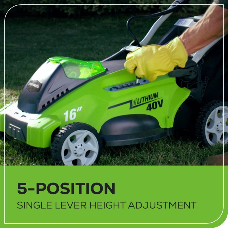 Greenworks 40V Cordless Electric Lawn Mower – 16″ (40.6 cm) Deck, 4.0 Ah Battery, 45 Min Runtime - Image 9