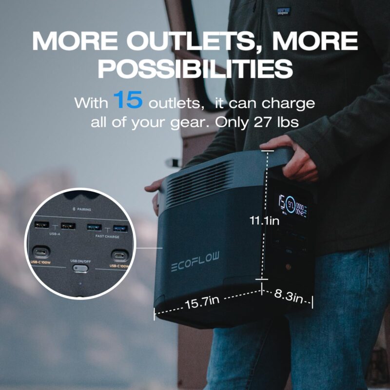 EF ECOFLOW DELTA 2 Portable Power Station – 1 024 Wh LiFePO₄ Solar Generator | 1 800 W AC & 100 W USB-C for Home Backup, Camping & RV - Image 21