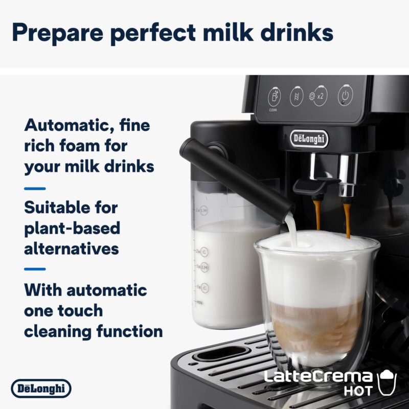 De’Longhi Magnifica ECAM222.20.B – Automatic Bean-to-Cup Espresso Machine with 4 One-Touch Recipes & Milk Nozzle, 1450 W (Black) - Image 5