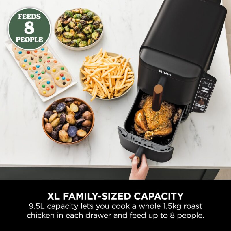 Ninja SL300UK Double Stack Air Fryer - Vertical Dual Zone, 7.6L, 2 Drawers & Racks, 6 Cooking Functions, Space Saving Design, Black - Image 7