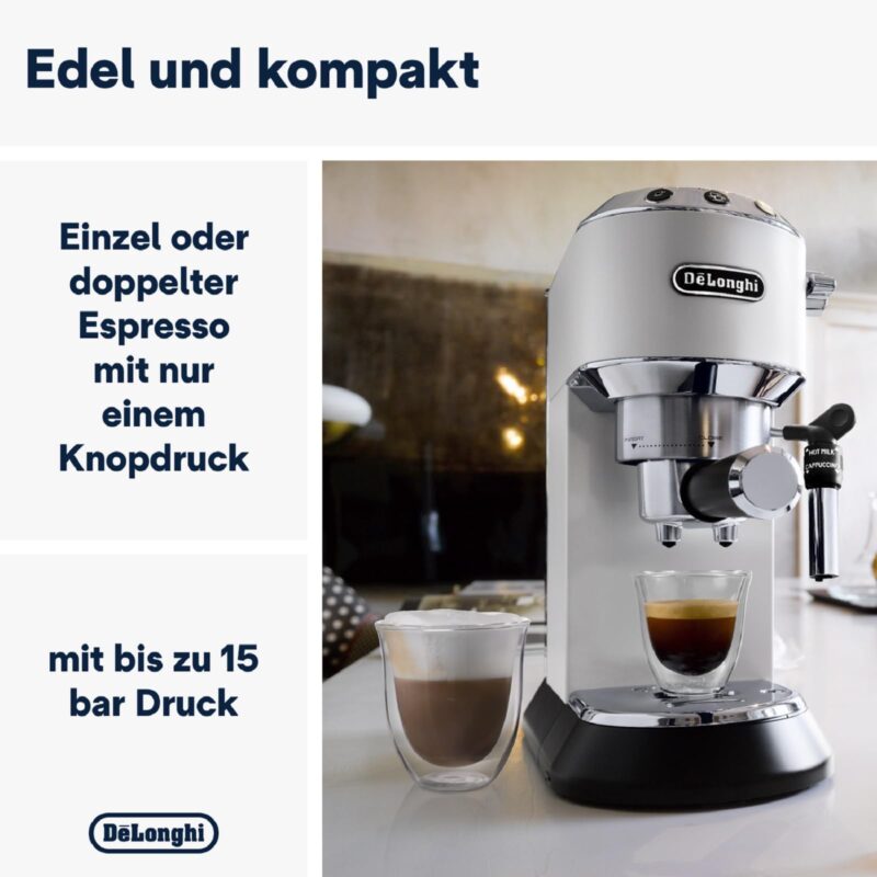 De'Longhi Dedica Style EC685.M Espresso Machine – Slim 15 cm Design, Milk Frother, 15-Bar Pressure, 1L Water Tank, Compatible with Ground Coffee & ESE Pods, Stainless Steel - Image 62