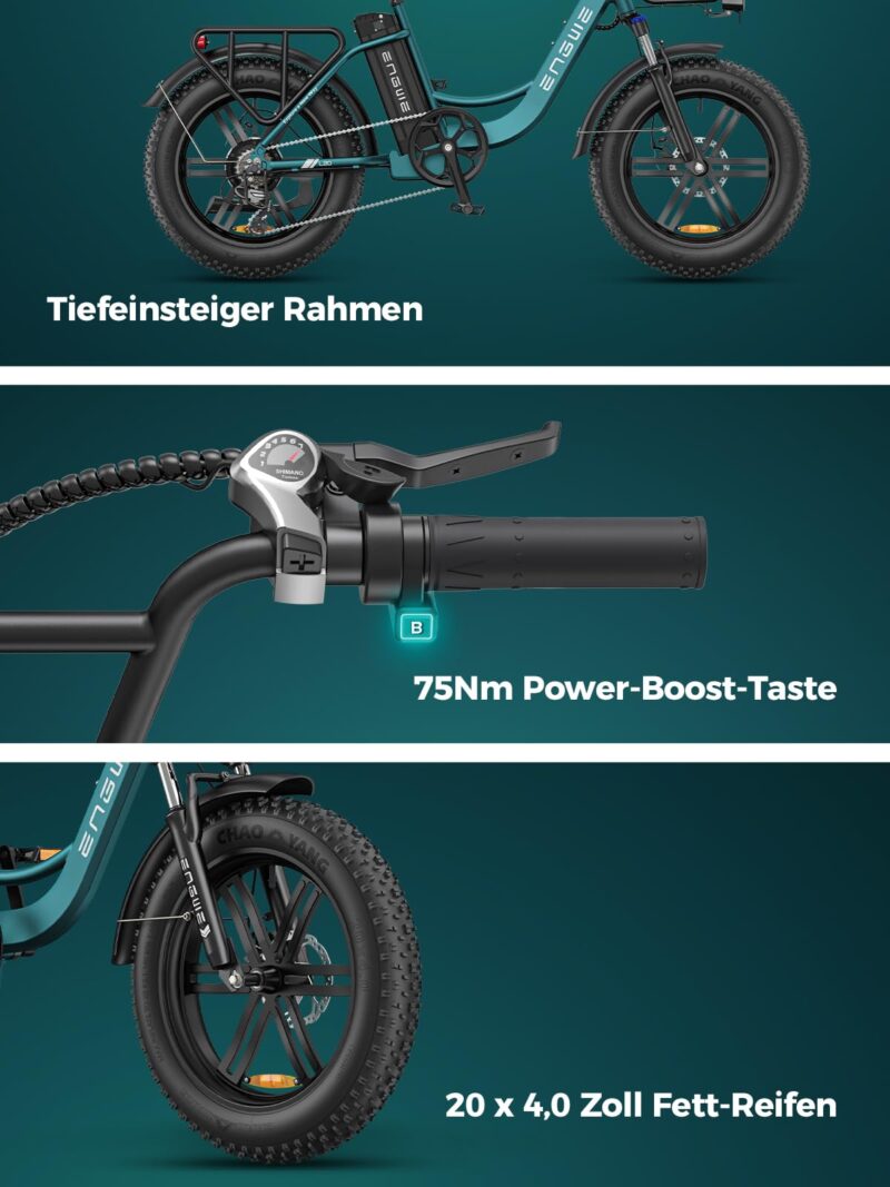 ENGWE L20 BOOST 20″ / 508 mm Fat-Tyre E-Bike – 250 W Motor, 48 V 13 Ah Battery, 75 Nm Torque, 150 km / 93 mi Range - Image 16