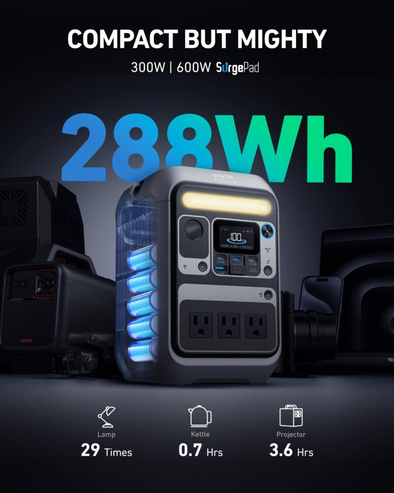 Anker SOLIX C300 Portable Power Station – 288 Wh LiFePO₄, 300 W (600 W Surge), 140 W Two-Way Fast Charge, 8-Port Solar Generator for Camping & Emergencies - Image 7