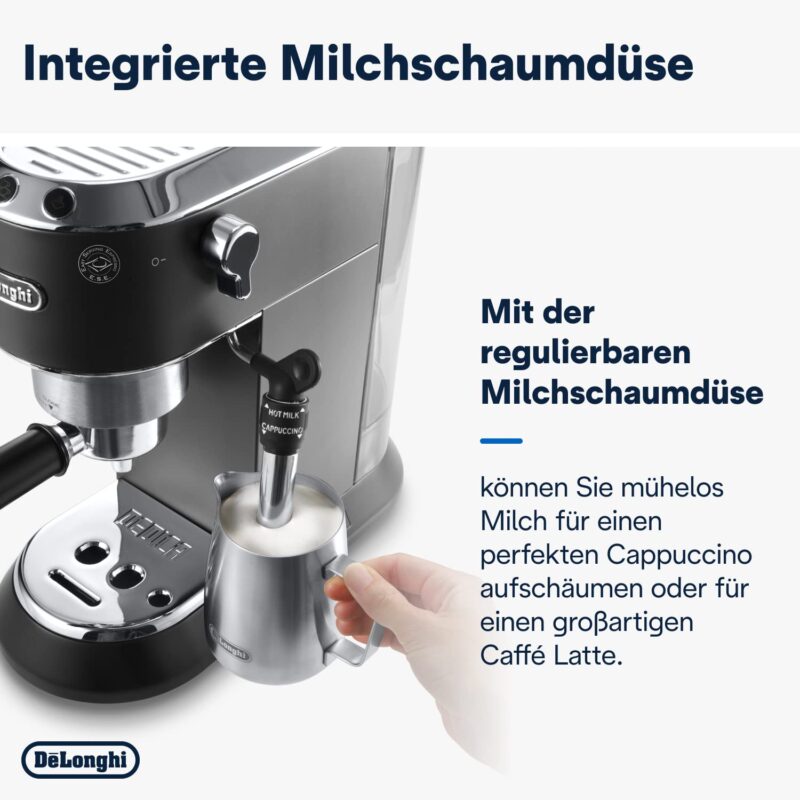 De'Longhi Dedica Style EC685.M Espresso Machine – Slim 15 cm Design, Milk Frother, 15-Bar Pressure, 1L Water Tank, Compatible with Ground Coffee & ESE Pods, Stainless Steel - Image 36