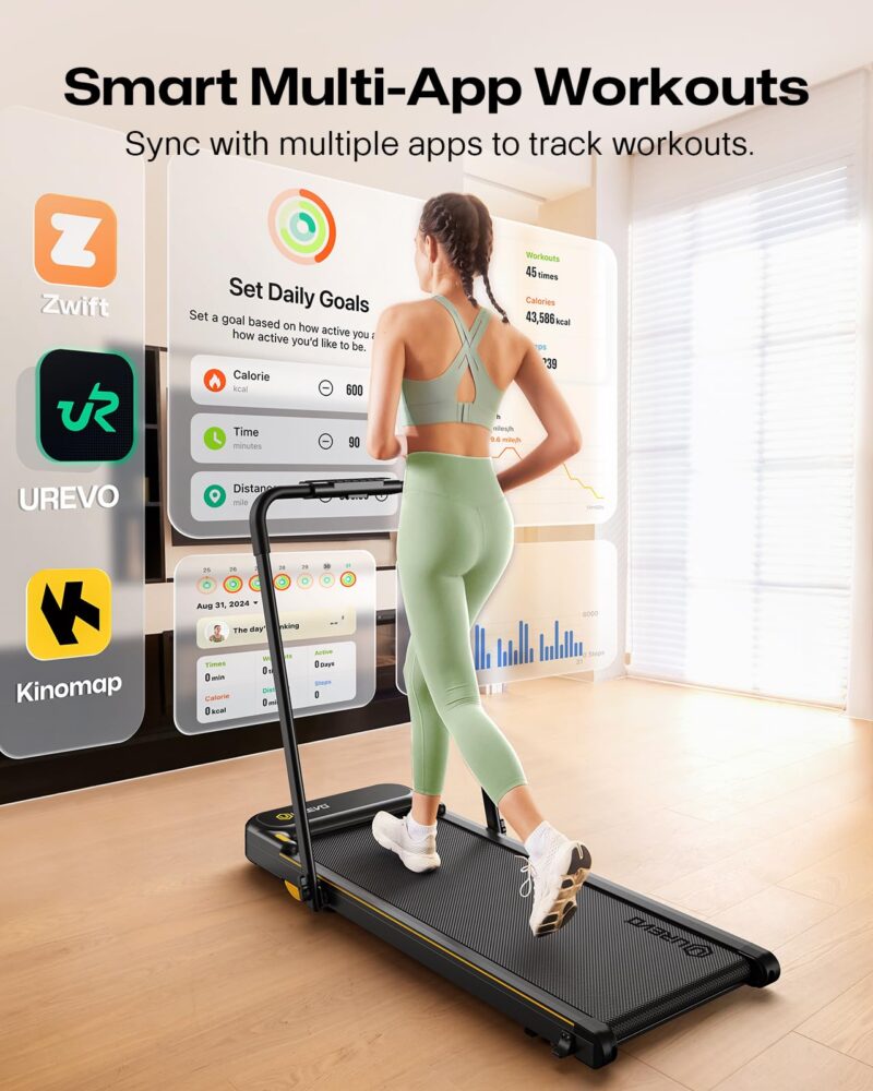 UREVO Smart 2-in-1 Folding Treadmill – 1–10 km/h, 120 kg Capacity, Safety Handle & Dual LED Displays, Remote & App Control, Compact 130×57×12 cm - Image 10
