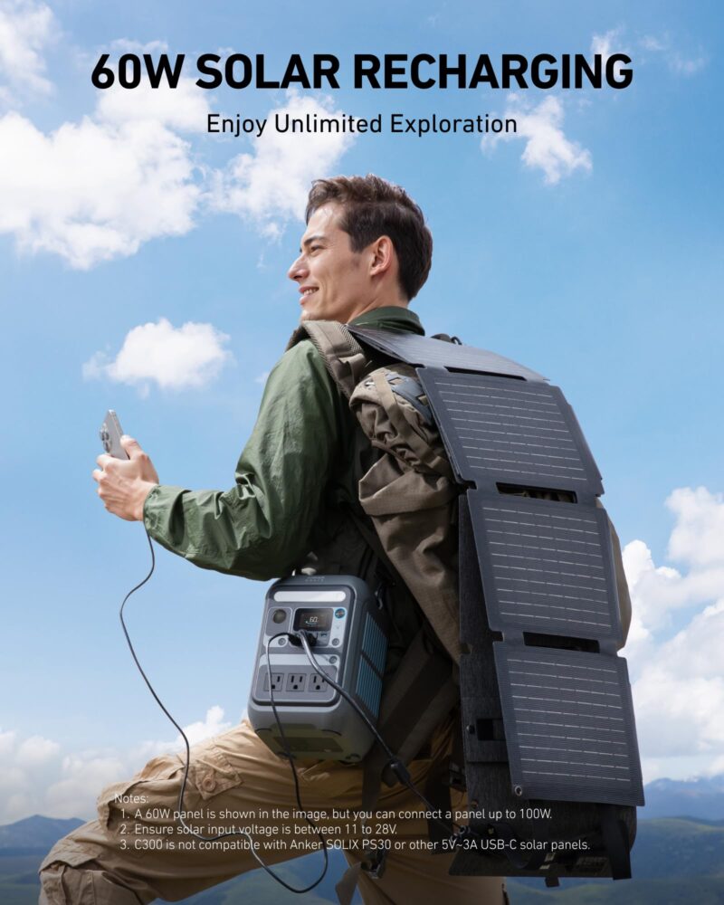 Anker SOLIX C300 Portable Power Station – 288 Wh LiFePO₄, 300 W (600 W Surge), 140 W Two-Way Fast Charge, 8-Port Solar Generator for Camping & Emergencies - Image 6