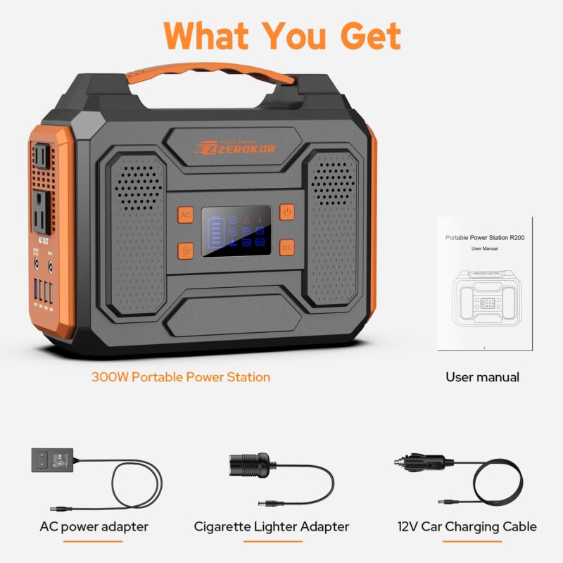 ZeroKor 300W Portable Solar Generator with 60W Foldable Panel – 280Wh Lithium Battery Power Station – Pure Sine Wave 110V AC/DC/USB Outlets – 5.1 lbs (2.3 kg) Lightweight – for RV, Home Backup, Camping - Image 8