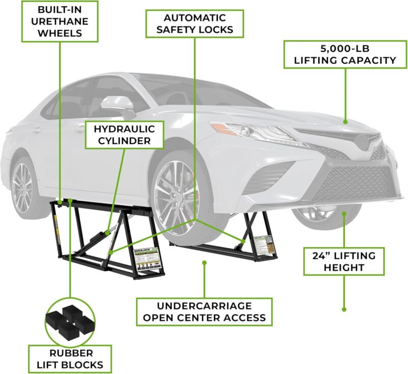 QuickJack 5000TL Portable Car Lift – 5,000 lb / 2,268 kg ALI Certified Capacity, 110V Power, 24" / 61 cm Lift Height, Low-Profile Design for Garage & Shop Use - Image 3