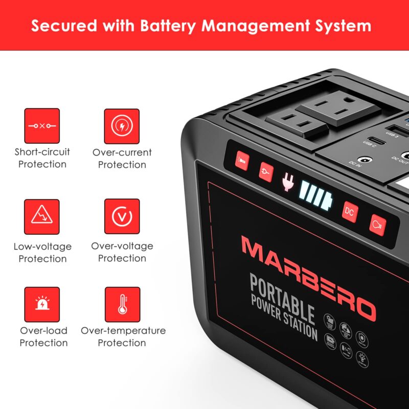 MARBERO M82 Portable Power Station – 88Wh/24000mAh Lithium Battery | 80W AC Output | Solar Rechargeable Backup Power Bank for Camping, Emergency, RV & Outdoor Use - Image 16