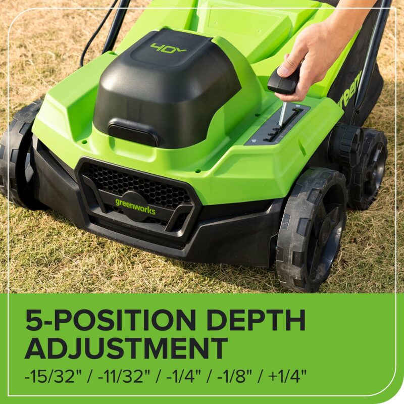 Greenworks 13 Amp Corded Dethatcher & Scarifier – 14″ (35.6 cm) Deck, 5-Position Depth (DT13B00) - Image 18