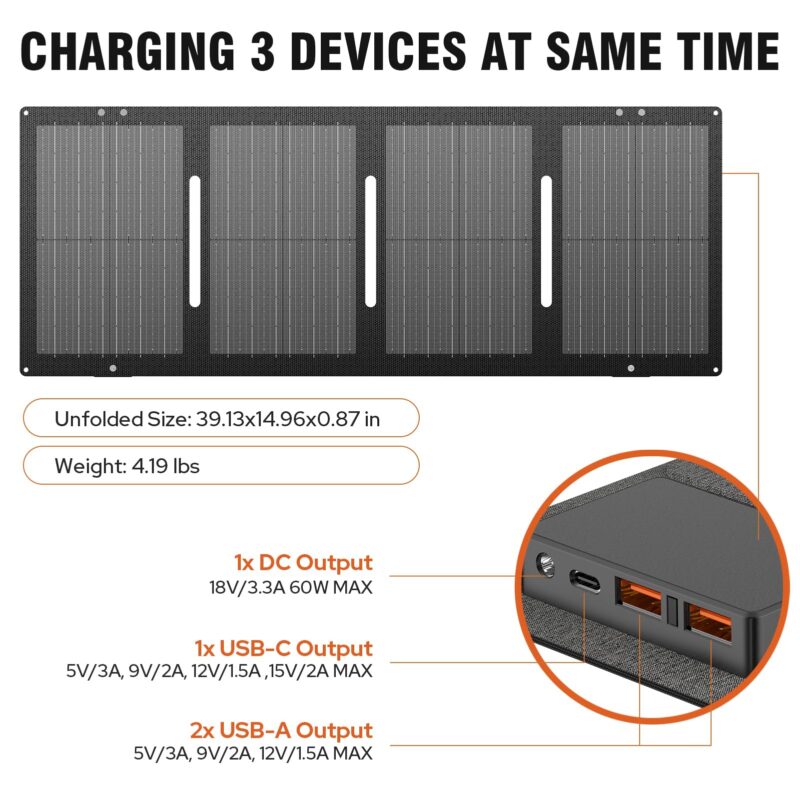 ZeroKor 300W Portable Solar Generator with 60W Foldable Panel – 280Wh Lithium Battery Power Station – Pure Sine Wave 110V AC/DC/USB Outlets – 5.1 lbs (2.3 kg) Lightweight – for RV, Home Backup, Camping - Image 13
