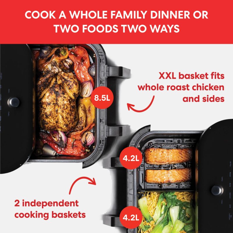 Instant Pot VersaZone Dual Air Fryer 8.5L – Double Basket with Divider, 8-in-1 Smart Cooking, Energy Saving, Easy Clean, Black Stainless Steel - Image 29