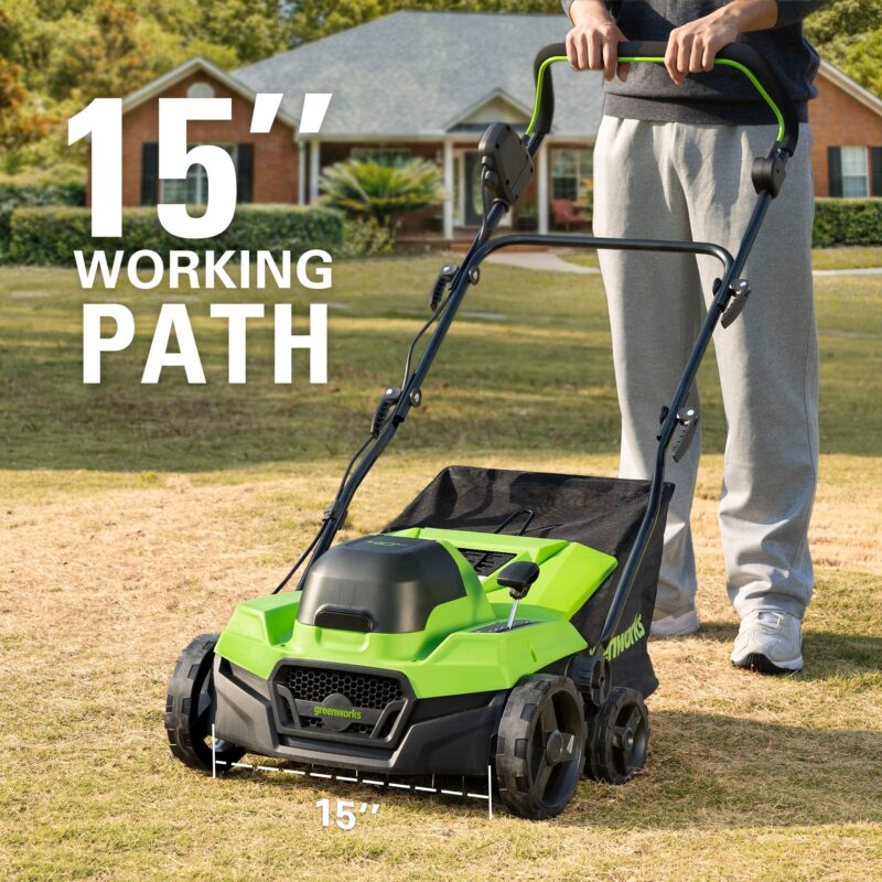 Greenworks 13 Amp Corded Dethatcher & Scarifier – 14″ (35.6 cm) Deck, 5-Position Depth (DT13B00) - Image 25