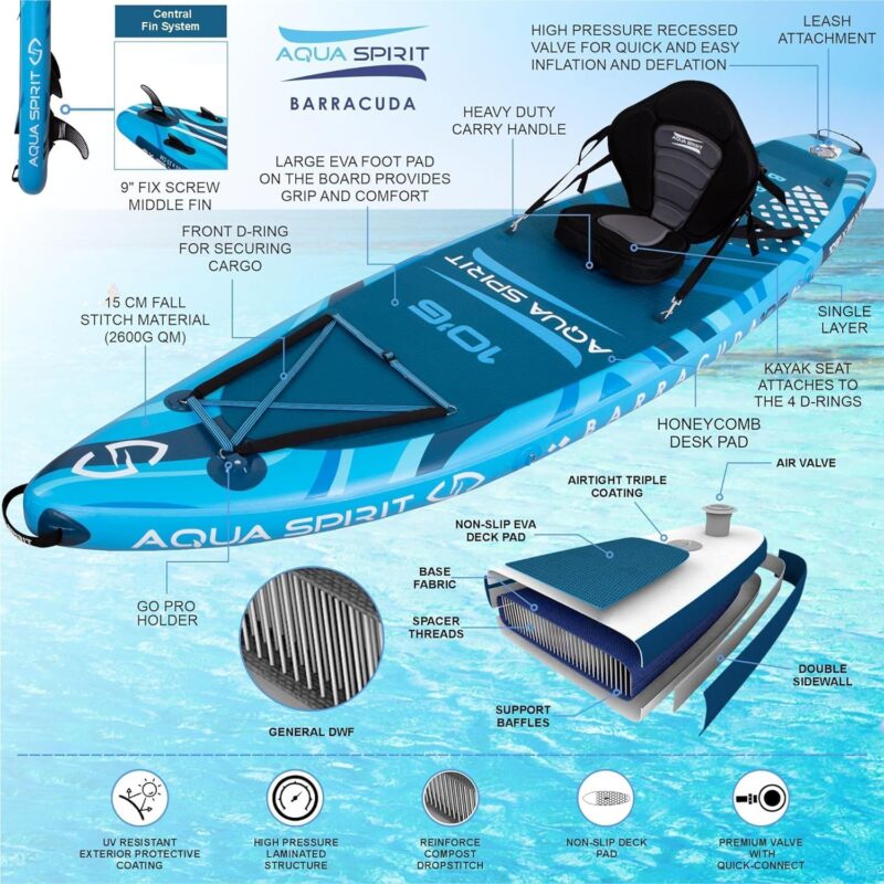 Aqua Spirit Barracuda iSUP/Kayak Inflatable Stand Up Paddle Board 2025 - Image 7